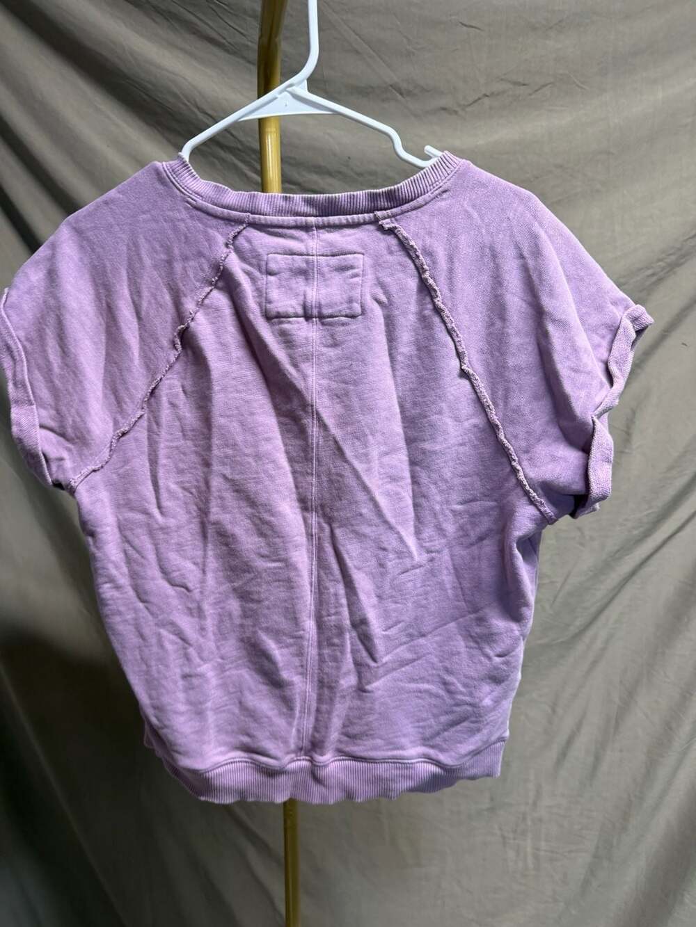 Pilcro Women's Purple Short Sleeve V-Neck Raw Hem Sweatshirt
